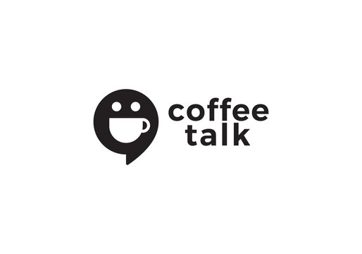 simple coffee chat logo. happy drink design icon concept