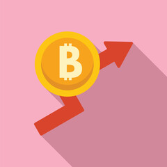 Grow bitcoin salary icon flat vector. Gain finance. Cash coin bar diagram