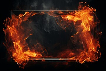 Empty Fire flames border isolated on black background