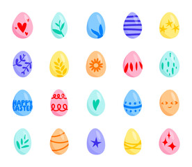 Easter egg set, colorful Easter egg icons with decoration