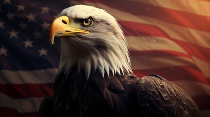 Naklejka premium The essence of patriotism captured in the harmonious blend of the American flag and the stoic presence of an eagle.