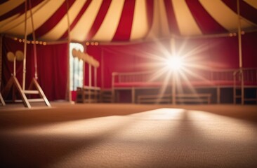World Circus Day, circus tent inside, circus arena, leisure and entertainment for children, sunny day, sun rays - Powered by Adobe