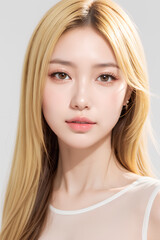 Naklejka premium Gorgeous Asian Young Female Model - Fashion or Cosmetics Model - Surreal Beauty with Perfect Fine Features - Beautiful Smooth Hair