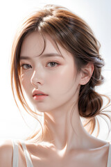 Naklejka premium Gorgeous Asian Young Female Model - Fashion or Cosmetics Model - Surreal Beauty with Perfect Fine Features - Beautiful Smooth Hair