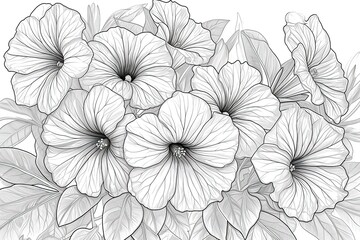Coloring book flowers doodle style black outline.