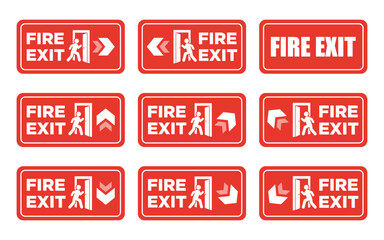 Fire exit or Emergency Exit Escape Door sign vector set