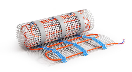 Wire roll of heat floor in a white background. 3d illustration