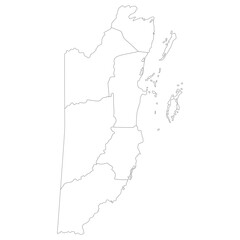 Belize map. Map of Belize in six main regions in white color