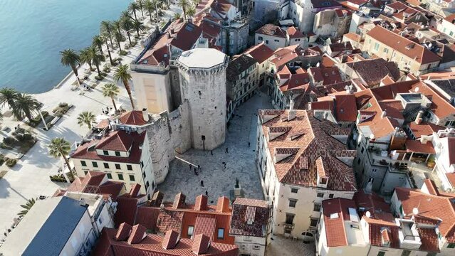 Aerial Footage: A Drone's View of Split's Historical  Embankment and Oldtown