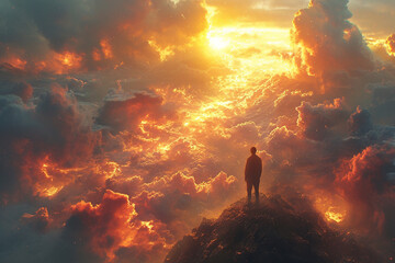 Mystical painting: a beautiful sunset in the clouds.