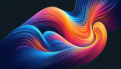 A vibrant abstract illustration with flowing, wavelike ribbons of gradient colors ranging from blue to orange, creating a sense of movement and energy.Background concept.AI generated. - obrazy, fototapety, plakaty