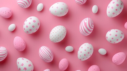 Fototapeta na wymiar Pink and white Easter eggs pattern over pink background