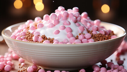 Homemade dessert sweet, pink, chocolate, candy, freshness, celebration, snack generated by AI