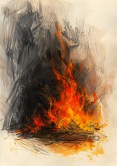 drawing fire burning air shading dense scarred campfire intense games guild wars - obrazy, fototapety, plakaty