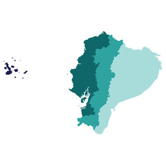Ecuador map. Map of Ecuador in four main regions in multicolor
