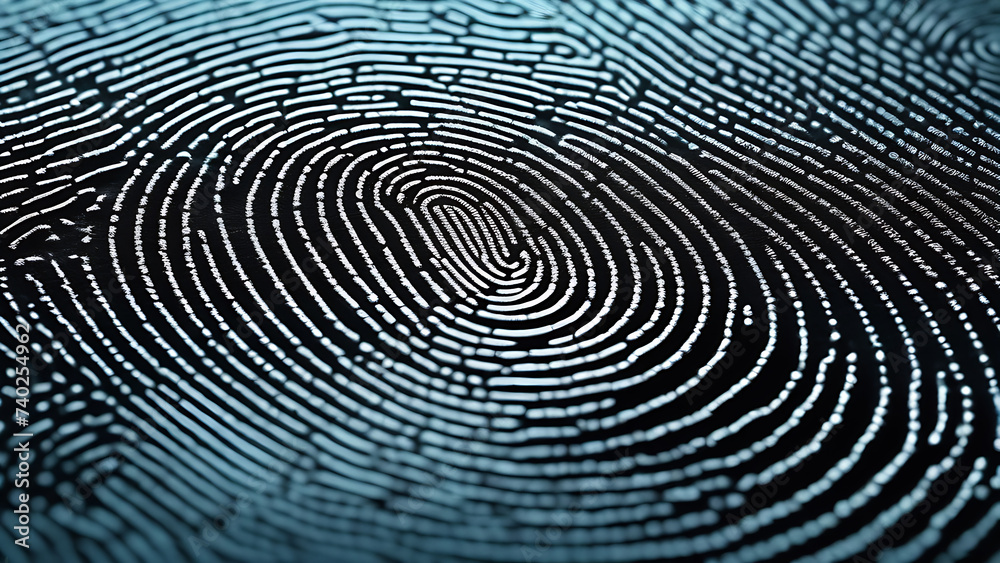 Poster Fingerprint pattern close up. Finger print lines, thumbprint for identification, security access.