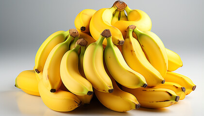 A vibrant bunch of fresh, ripe bananas on a table generated by AI