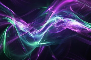 Sleek abstract background with neon purple and green waves intersecting Creating a high-speed movement illusion. perfect for futuristic designs and tech presentations