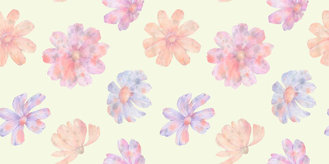 delicate flowers on a gentle green background, seamless pattern