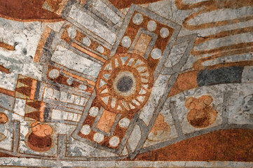 Beautiful fragments of wall painting found in the ancient and mysterious city of Tenochtitlan in Mexico