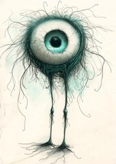 drawing green eyeball long thin legs blue paint top princess seeing eye young recognizable eyes opened descriptive