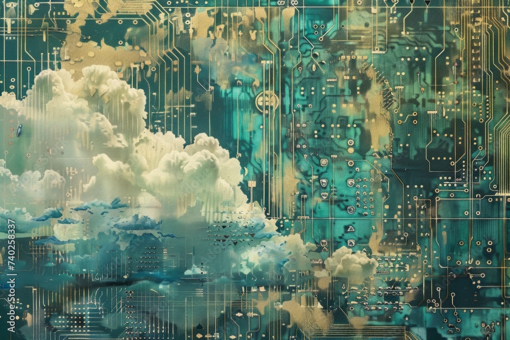 Poster cloud computing on a circuitboard generative ai