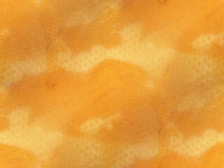 Orange ochre watercolor on paper texture. Irregular stains pattern. Grunge background. 	