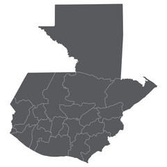 Guatemala map. Map of Guatemala in administrative provinces in grey color