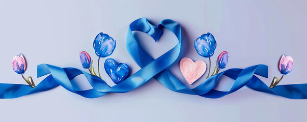 National Foster Care Month awareness concept with symbolic blue ribbon and heart, promoting foster family support and child welfare services