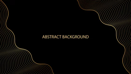 Fotobehang Black abstract background with gold wavy lines. Modern geometric pattern. Shiny poster or web banner template. Blended lines © Irina Shats