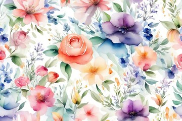 Watercolor Floral Wallpaper for Dress Patterns Tumbler Wraps Invitations Pattern Paper, Seamless Floral Pattern