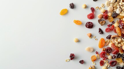 Wholesome dried fruits meticulously arranged on a pristine white surface