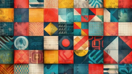Abstract wallpaper featuring intricate colorful tile patterns up close