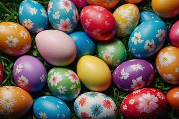 Fototapeta na wymiar colourful Easter eggs with flowers