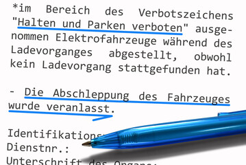 Schreiben, Bescheid Auto abgeschleppt