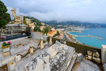 View from the hilltop Cemetery of the Old Chateau, of the Mediterranean Sea, Garavan district and...