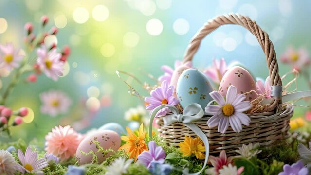 easter eggs in a basket pastel color