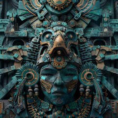 Fototapeta na wymiar Aztec warrior, regal, fierce stance