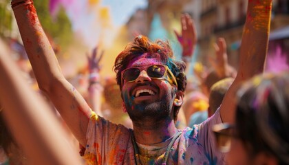 Obraz premium People are celebrating the festival with lots of colors
