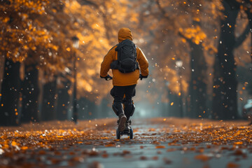 A courier on rollerblades gliding through a park, demonstrating unconventional approaches to parcel delivery. Concept of alternative courier services. Generative Ai.