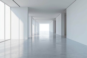 Empty white walled indoor space with a blank interior perspective