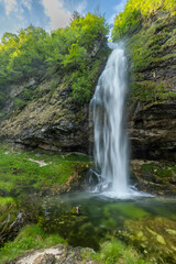 Fototapeta na wymiar Goriuda waterfall (Fontanon di Goriuda), Valle Raccolana, Friuli Venezia Giulia, Italy