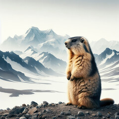 Himalayan marmot, Cute alpine marmot or groundhog, snowy, Mountains, marmota, Murmeltier, сурок, high quality portrait, isolated background.
