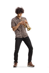 Full length shot of a cool male artist playing a trumpet © Ljupco Smokovski