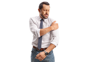 Fototapeta premium Businessman with an injury holding his shoulder