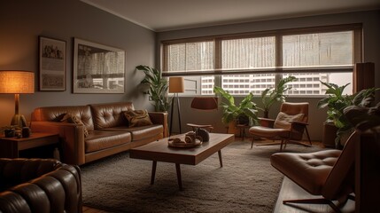 Fototapeta premium interior with brown leather and flowers