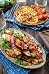 Grilled zucchini in a bacon