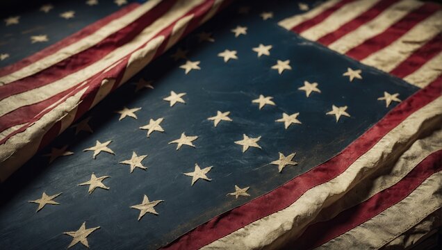 Vintage American flag on a chalkboard with space for text