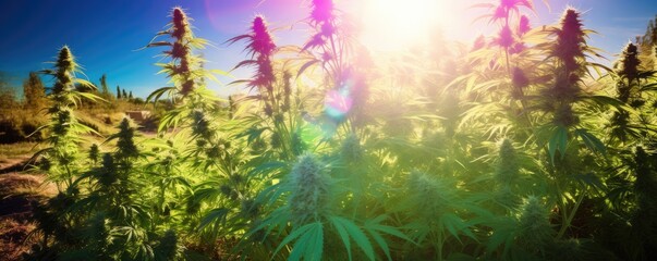 Cannabis plants on farm. Flowering colas of mature. Generative ai