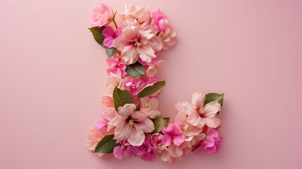 letter L made of real natural flowers and leaves. Flower font concept. Unique collection of letters and numbers. Spring, summer and valentines creative idea